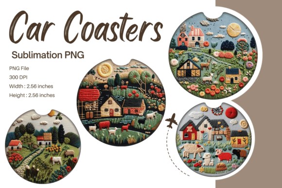 3D Farm House Embroidery Car Coaster PNG