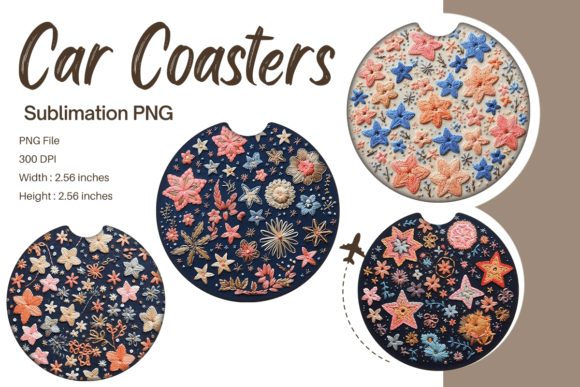 3D Flower Star Embroidery Car Coaster