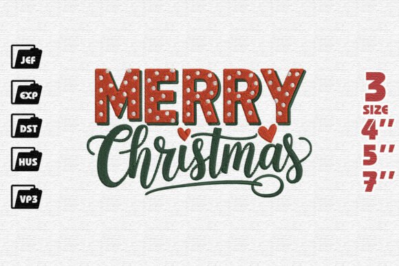 Festive Polka Dot Merry Christmas Embroidery Design