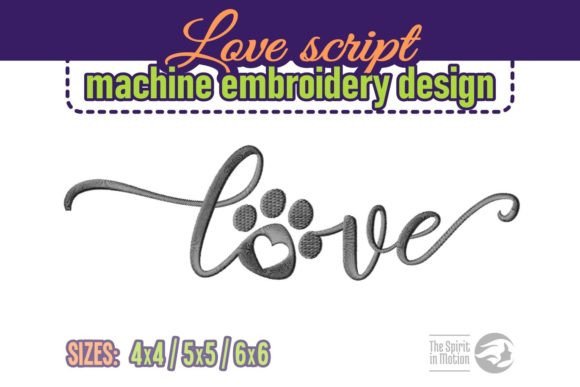 Love Script and Paw Print Embroidery Design